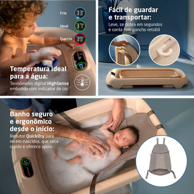 Banheira Infantil Dobrável Maxi-Cosi Indigo Plus Muted Terra - Apoio QuickDry para recém-nascidos